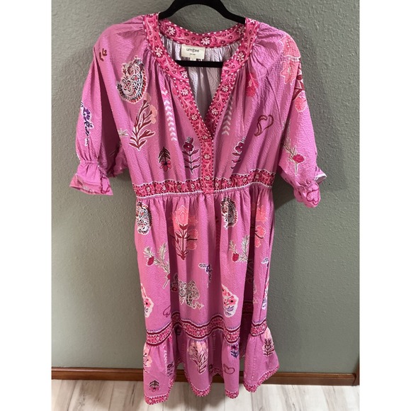 Umgee Dresses & Skirts - Umgee Midi Dress Womens Large Pink Excellent Boho Floral Seersucker C5766